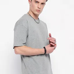 Mast & Harbour Grey Abstract Printed Drop-Shoulder Sleeves Cotton Oversized T-shirt image 4