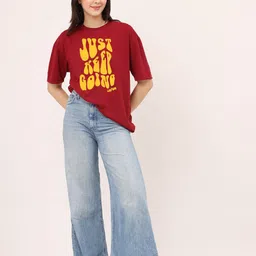 Leotude Typography Printed Oversized Round Neck T-Shirt image 4