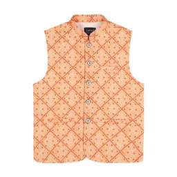 CAVIO Boys Printed Pure Cotton Mandarin Collar Slim Fit Nehru Jacket With Shirt image 4