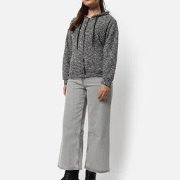 Campus Sutra Women Grey Printed Hooded Sweatshirt image 5