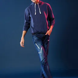 Campus Sutra Men Blue Hooded Sweatshirt image 5