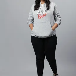 Instafab Plus Women Grey Printed Hooded Sweatshirt image 3