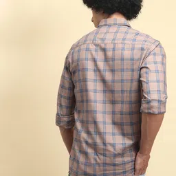 The Indian Garage Co Men Beige & Navy Blue Slim Fit Printed Casual Shirt image 5