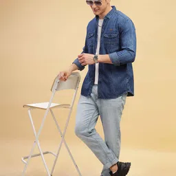 Kuons Avenue Smart Spread Collar Double Pocket Denim Casual Shirt image 5