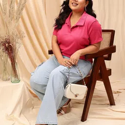 CURVY STREET Plus Size Striped Polo Collar Regular T-shirt image 5