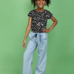 V-Mart Girls Round Neck Printed Extended Sleeves Cotton T-shirt image 3