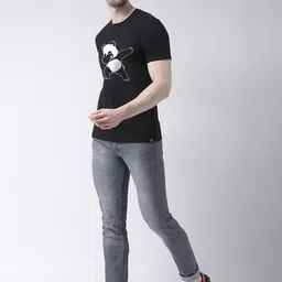 Friskers Men Black Printed Applique T-shirt image 4