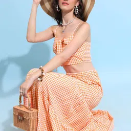 Tokyo Talkies Checked Cut Out Crop Fitted Top With Maxi Skirt image 5