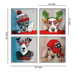999Store Set of 4 Grey & Red  Dogs Art Painting Wall Art image 5