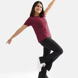 Blissclub The Last Tee Maroon Moisture Wicking Yoga T-shirt-picture-25