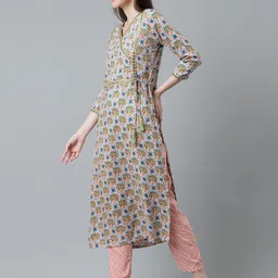 Sringam Women Floral Printed Mirror Work Kurta With Trousers &  Dupatta image 5