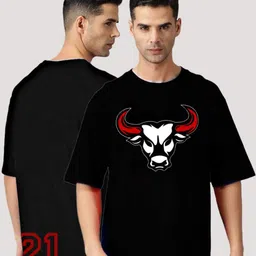 Elibolz Graphic Printed Drop Shoulder Sleeves Moving Air Oversized Cotton T-Shirt image 2