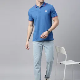 Bushirt Men Blue Polo Collar Cotton T-shirt image 2