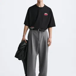 MISCHIEF MONKEY Typography Cotton Oversized T-shirt image 5