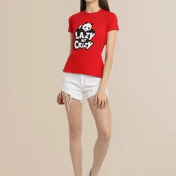 Fabflee Women Red & White Pack of 2 Graphic Printed Cotton T-shirt image 2