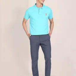 u.s. polo assn. U S Polo Assn Men Blue Polo Collar Slim Fit Pure Cotton T-shirt image 5