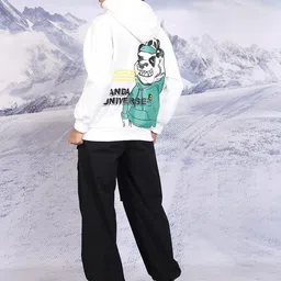 Tokyo Talkies White Graphic Printed Hooded Long Sleeves Pullover image 2