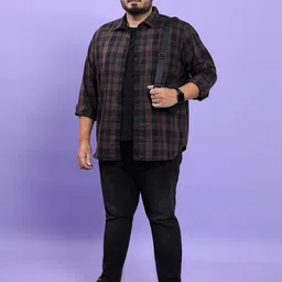 HIGHLANDER Men Plus Size Checked Spread Collar Regular Fit Cotton Casual Shirt image 4