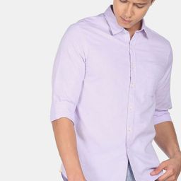 Flying Machine Cotton Linen Dobby Solid Casual Shirt-picture-0
