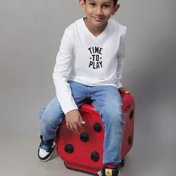 Friskers Boys White Typography Printed V-Neck Raw Edge T-shirt image 3