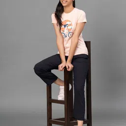 Mode by Red Tape Girls Peach-Coloured Printed Round Neck T-shirt image 2