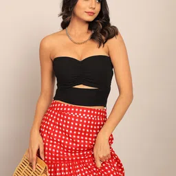 KAORI BY SHREYA AGARWAL Bliss Pure Cotton Crop Top With Checked Tiered Maxi Skirt Co-Ords image 4