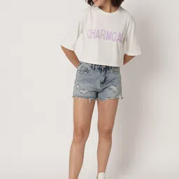CHARMGAL Typography Printed Boxy Fit Crop T-shirt image 4