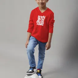 Friskers Boys Typography Printed V-Neck Bio Wash Pure Cotton Casual T-shirt image 5