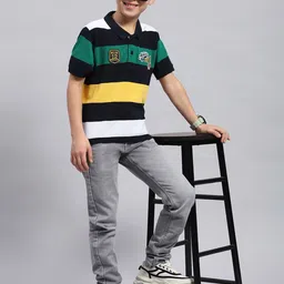 Monte Carlo Boys Striped Polo Collar Pure Cotton T-shirt image 5