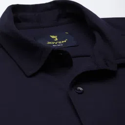 Joven Men Navy Blue Solid Smart Slim Fit Casual Shirt image 4