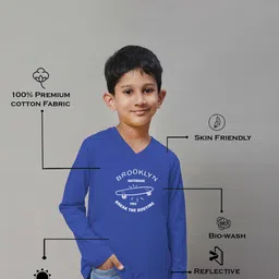 Friskers Boys Blue Typography Printed V-Neck T-shirt image 5