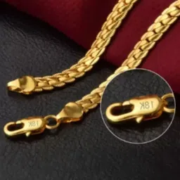 Litchi Gold Plated Men's/Women's Chain with Lobster Clasp, 22 inches Stainless Steel Chain-image-0