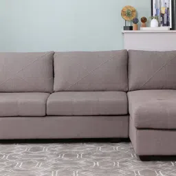 woodsworth from pepperfry Andres Fabric LHS Sectional Sofa (3 + Lounger) In Sandy Brown Colour image 2