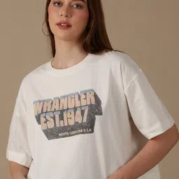 Wrangler Typography Printed Drop-Down Sleeves Boxy Fit Cotton T-Shirts-picture-17