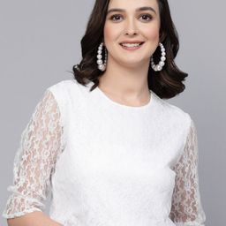 Style Quotient Round Neck Bell Sleeves Cotton Lace Top-picture-42