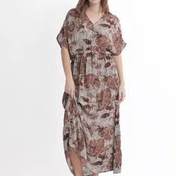 RAREISM Abstract Printed V-Neck Fit and Flare Maxi Dress-picture-40