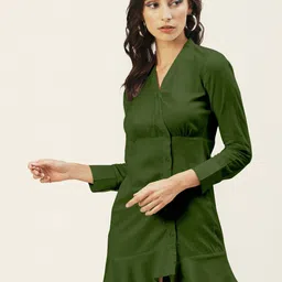 DressBerry Olive Green Shirt Mini Dress-image-60