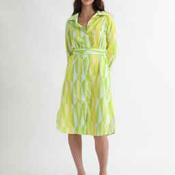 RAREISM Geometric Printed & Tie Up Detailed Cotton Shirt Dress-picture-3