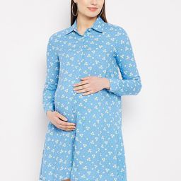 Hypernation Maternity Floral Printed Shirt Dress-picture-39