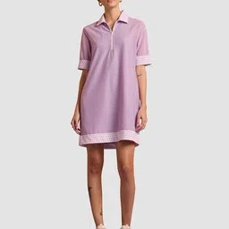 Muvazo Shirt Collar Net Shirt Dress-picture-23