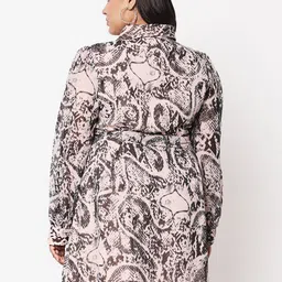 Curves by MISH Beige Plus Size Animal Printed Shirt Dress image 3