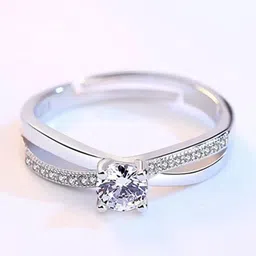 meenaz Rings for women girls girlfriend ladies wife sister Platinum Solitaire ring Silver ring Stone ring silver stylish engagement wedding Adjustable promise propose American diamond Finger Ring 910 image 5