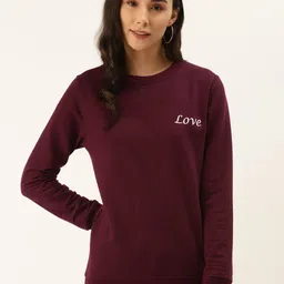 MBeautiful Women Burgundy Pure Cotton Solid Sweatshirt-picture-19