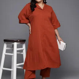 Varanga Plus Size Flared Sleeves Silk Crepe Kurta with Trousers image 1