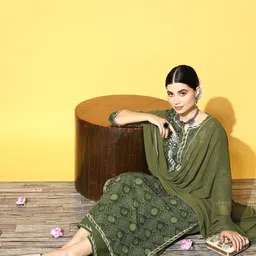 Indo Era Women Green Ethnic Motifs Printed Gotta Patti Kurta with Sharara & With Dupatta image 1
