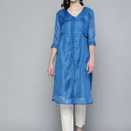 HERE&NOW Women Blue Self-Design Kurta-picture-40