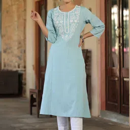 Juniper Ethnic Motifs Embroidered Sequined Cotton Kurta image 1