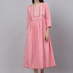 KALINI Women Pink & White Floral Printed Thread Work Floral Anarkali Kurta-picture-38