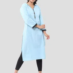 DESHBANDHU DBK V-Neck Pure Cotton Straight Kurta-image-2