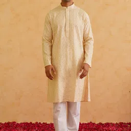 SOJANYA LUXE Ethnic Motifs Embroidered Mandarin Collar Sequined Straight Kurta-picture-11